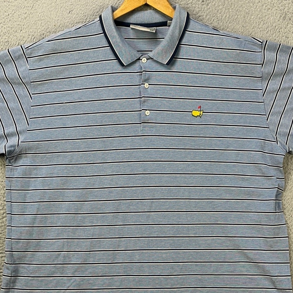 Augusta National Golf Shop Shirt Polo Mens 2XL Blue Black Stripes Rugby Logo